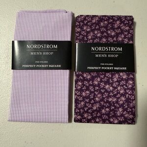 Nordstrom Bundle of 2 Purple Floral Gingham Perfect Pocket Squares NWT Easter